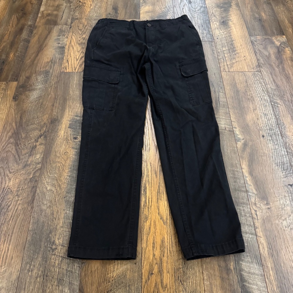 American Eagle Men Slim Lived-In Cargo Pants Black Flex Utility 32x32 Grunge Y2K